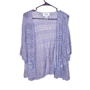 Teddi Knit Cardigan Sheer Purple Ramie Rayon Floral Size Extra Large Vintage XL